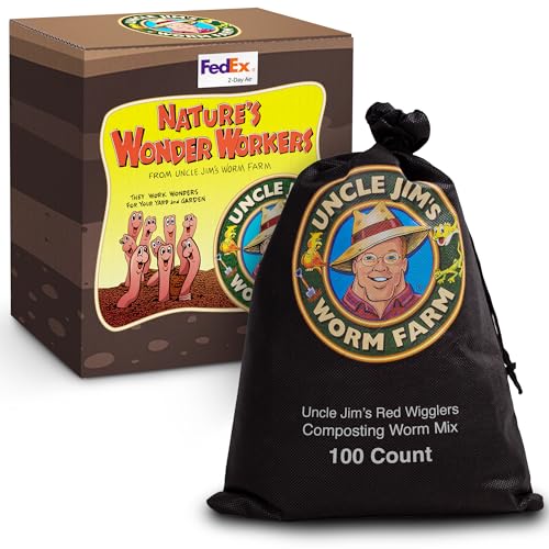 Uncle Jim's Worm Farm 100 Count Red Wiggler Composting Worms Mix for Garden Soil or Fishing | Starter Pack of Compost Worms Improves Soil Structure and Quality for Healthier Gardens