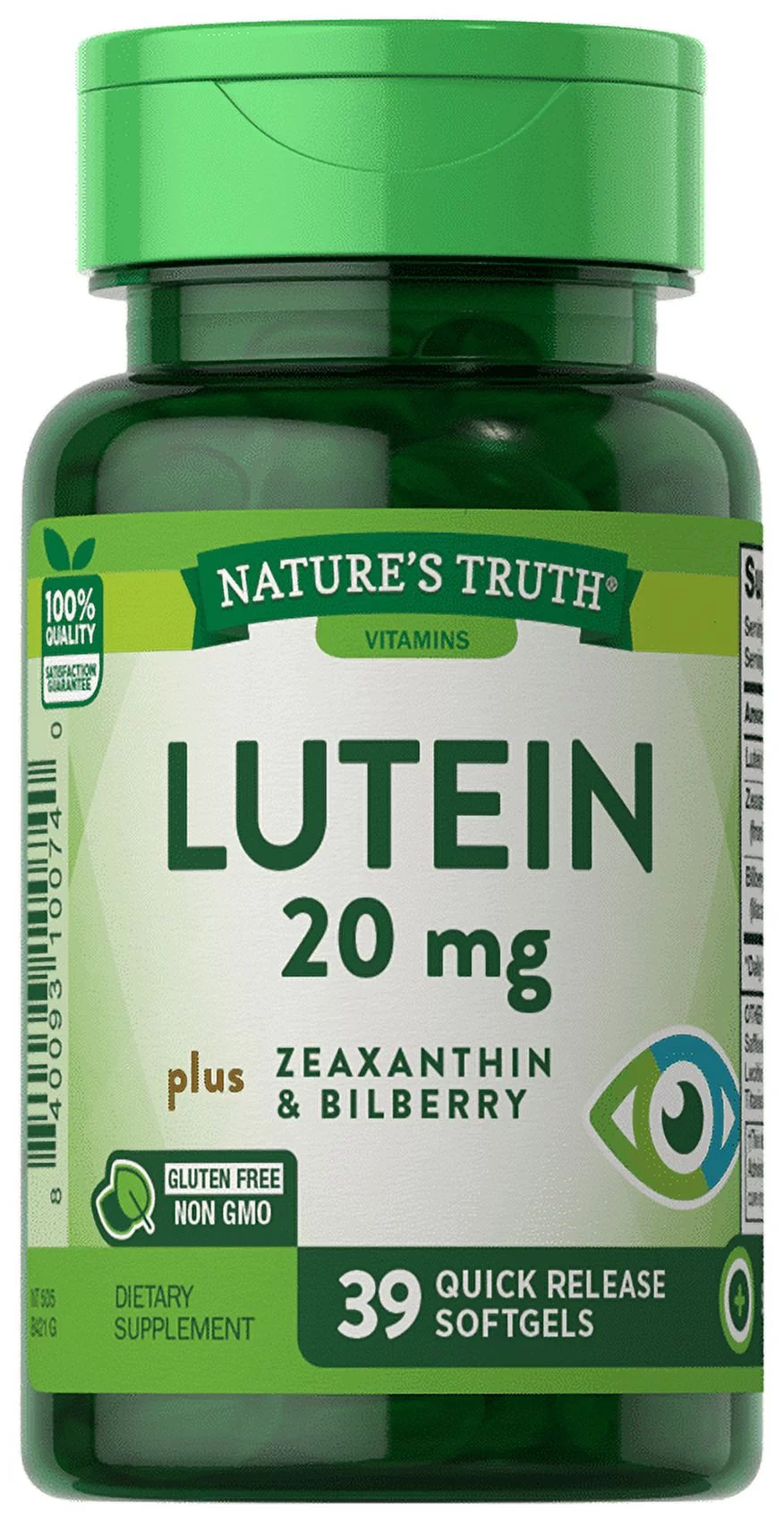 Nature's Truth Lutein Zeaxanthin & Bilberry Antioxidant 20mg, 39ct, 4-Pack
