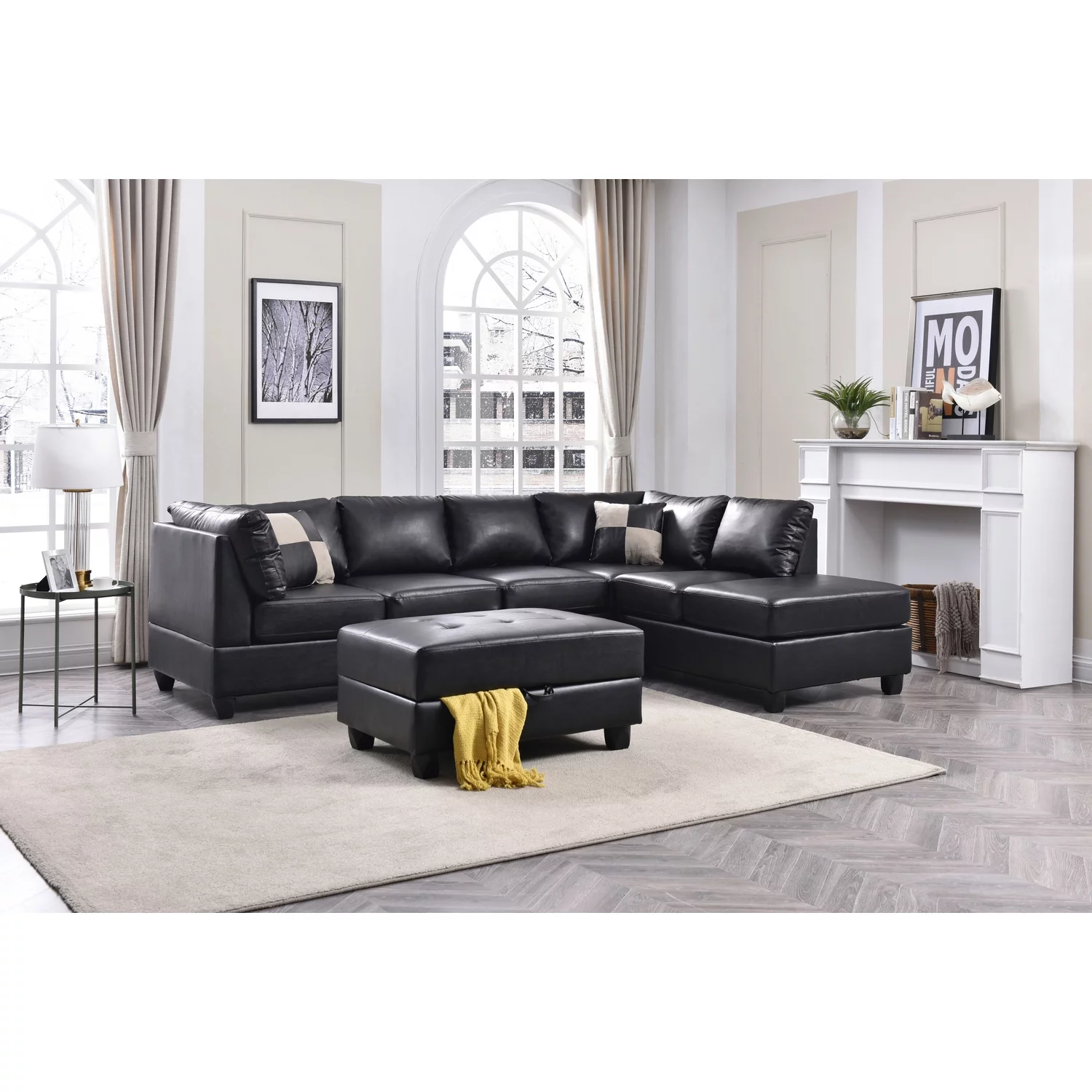 Homestock Old World Charm G643B-SC Sectional ( 3 Boxes) , Black
