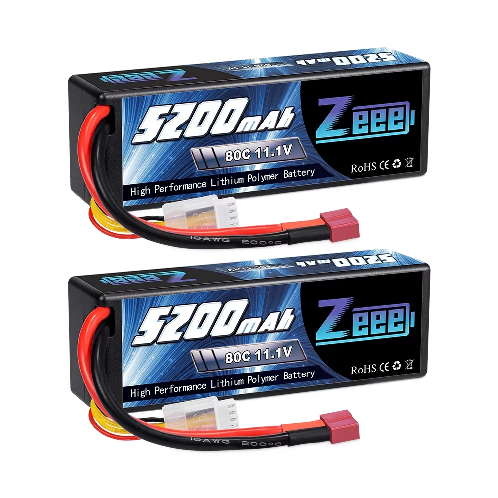 Zeee 11.1V 80C 5200mAh 3S Lipo Battery with Deans Connector Hardcase for RC Car Boat Truck Helicopter Airplane Racing Models(2 Packs)