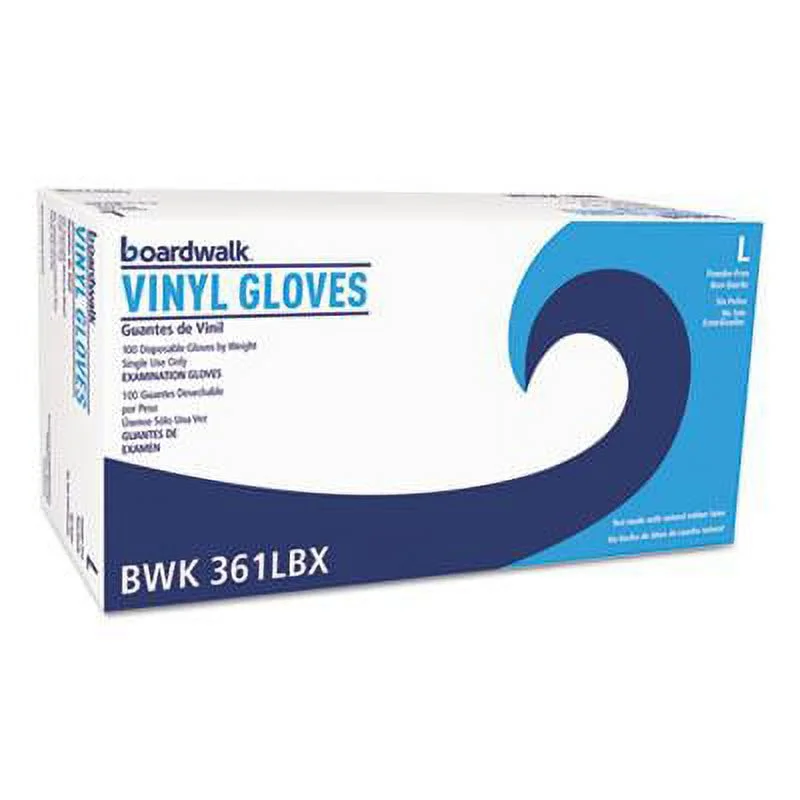 Boardwalk&reg; Exam Vinyl Gloves, Clear, Large, 3 3/5 mil, 1000/Carton (BWK361LCT)