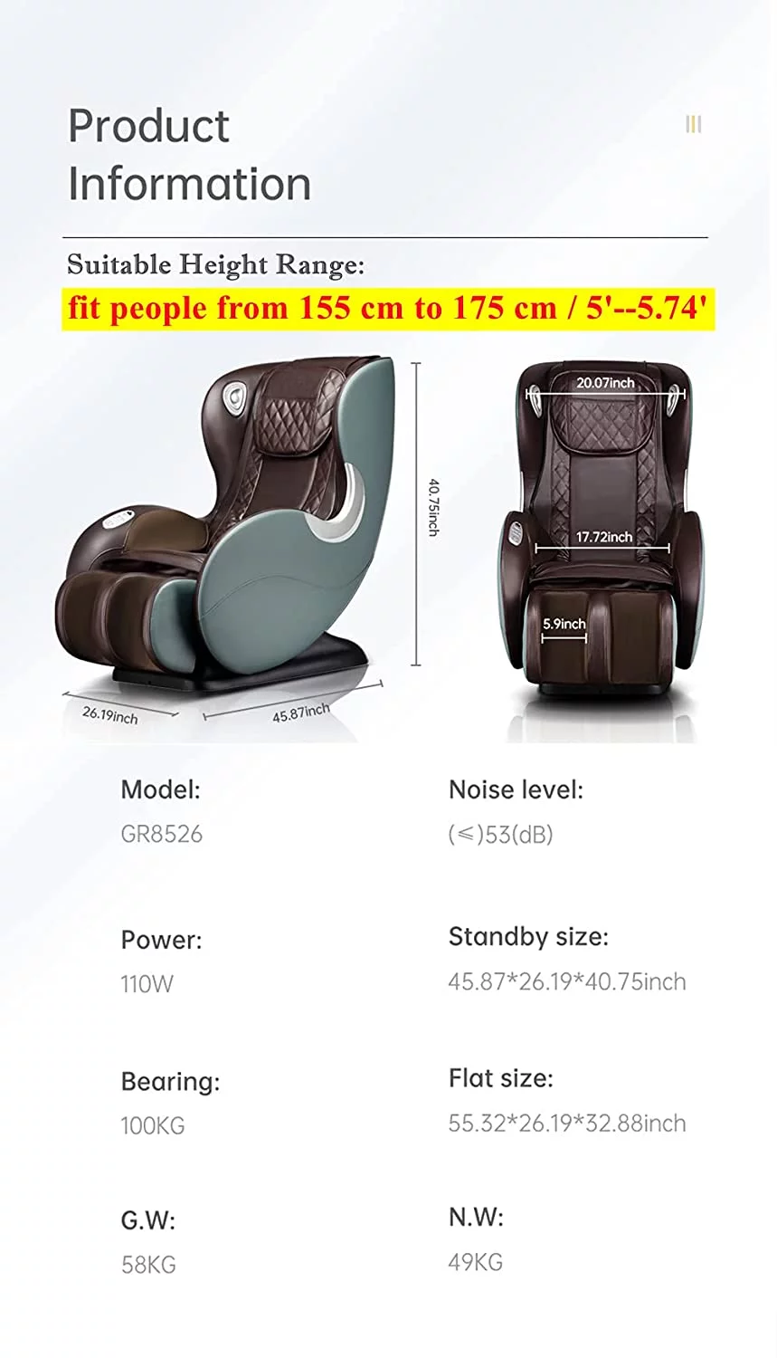 BOSSCARE Massage Chairs SL Track Full Body Zero Gravity Shiatsu Recliner whit Bluetooth Speaker Light Grey
