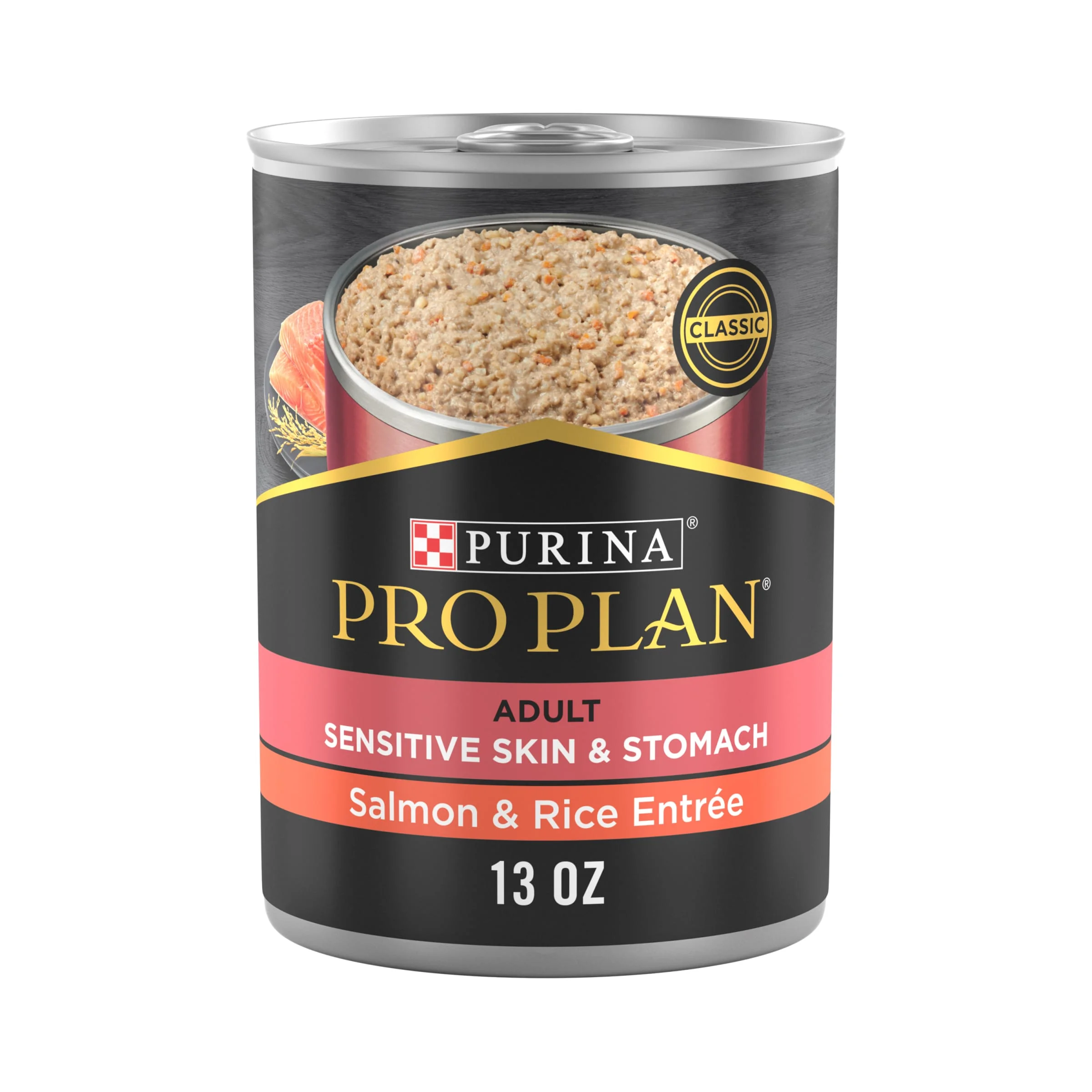 Purina Pro Plan Dry Dog Food for Adult Dogs Sensitive Stomach,  Real Salmon & Rice, 13 oz Cans (12 Pack)