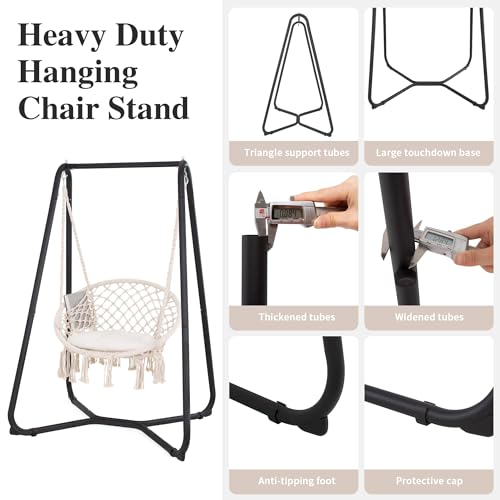 SUNCREAT Hammock Chair with Stand Included, Heavy Duty Hanging Chair with Stand, 330 lbs Capacity, Patent Pending, Grey