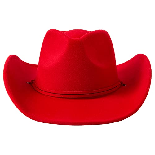 Lanzom Women Men Retro Felt Wide Brim Western Cowboy Cowgirl Hat Dress Up Hat with Wind Lanyard