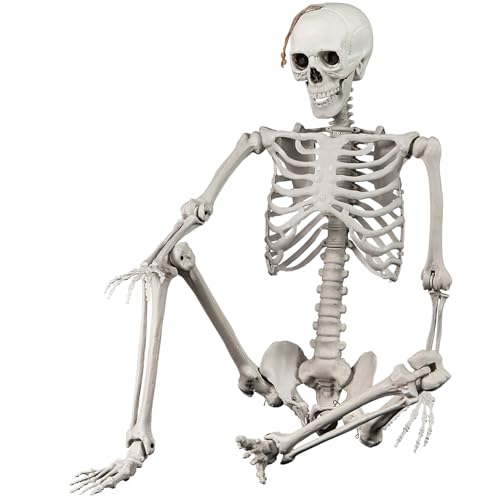 GOFLAME 5.4 FT Halloween Skeleton Decoration, Life Size Large Skeleton with Posable Joints, Hanging Rope, Spooky Indoor & Outdoor Skeleton Prop for Porch, Yard, Lawn, Haunted House, Graveyard