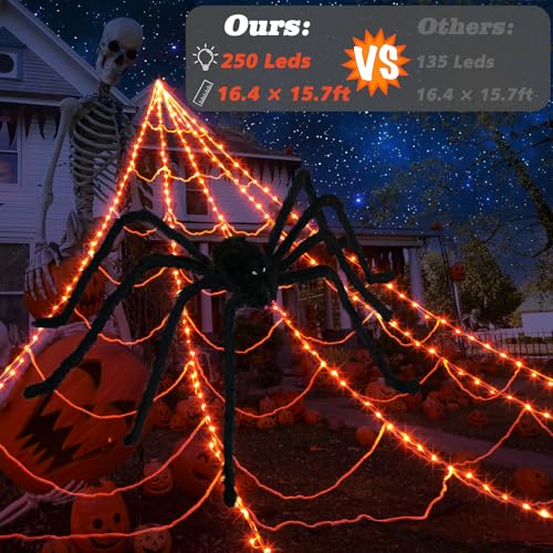Halloween Spider Web Lights Decoration 250 LED Light up Spider Webs Halloween Decorations Outdoor with 59