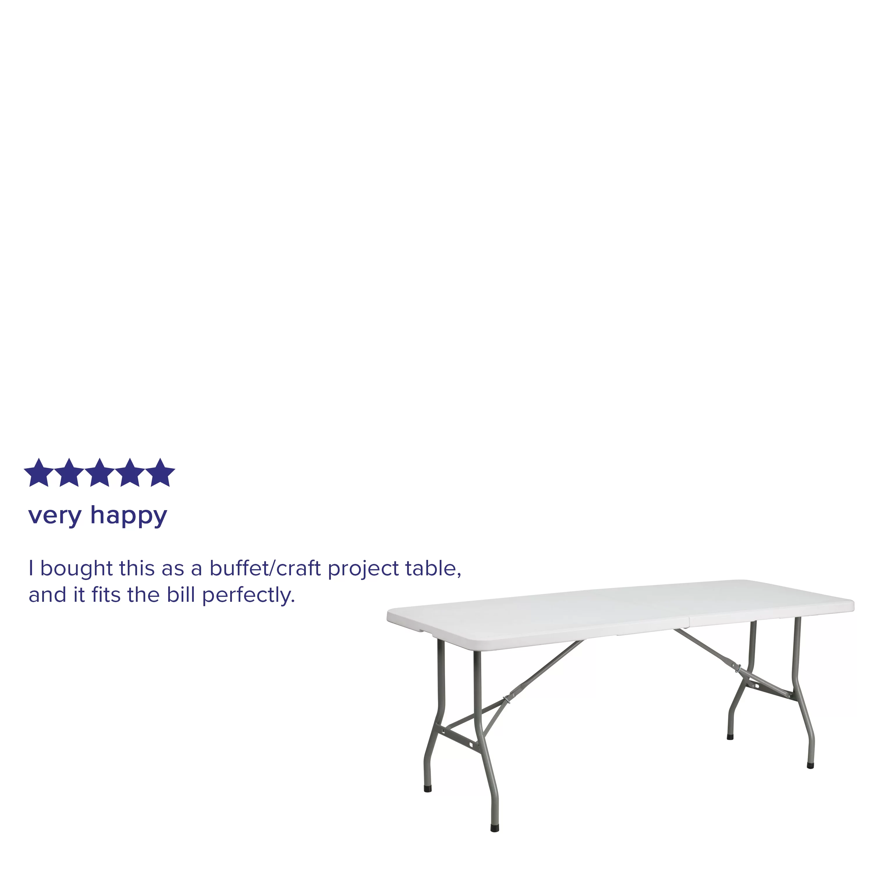 Emma + Oliver 6-Foot Bi-Fold Granite White Plastic Folding Table with Carrying Handle