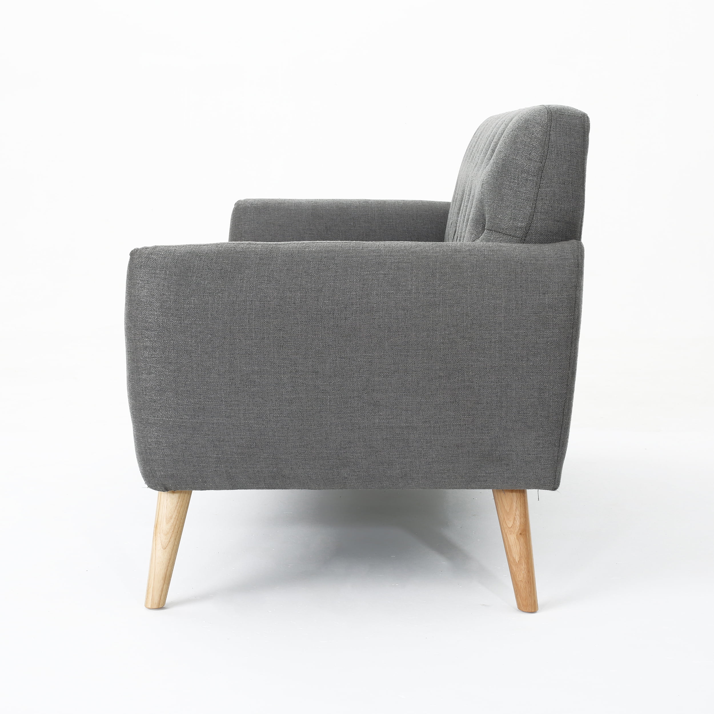 Noble House Amaro Mid Century Modern Tufted Fabric Sofa, Dark Grey