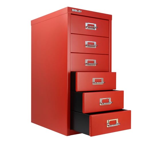 Bisley 10-Drawer Steel MultiDrawer Cabinet - Black, Chrome Pull Handles with Label Holders, Powder-Coated Steel, Removable Drawers, Fits Under Most Desks, Labels Included