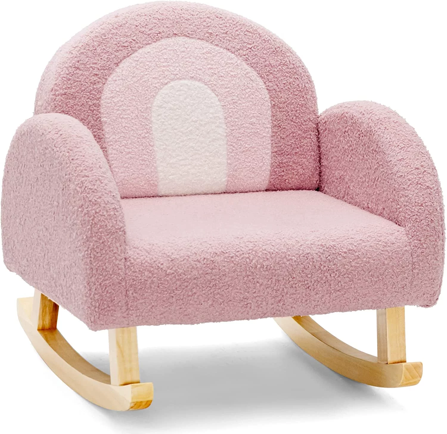 Kids Sofa, Toddler Rocking Chair with Solid Wooden Frame, Anti-Tipping Design, Plush Fabric, Children Armchair for Nursery Kindergarten Playroom Preschool, Gift for Boys Girls (Pink)