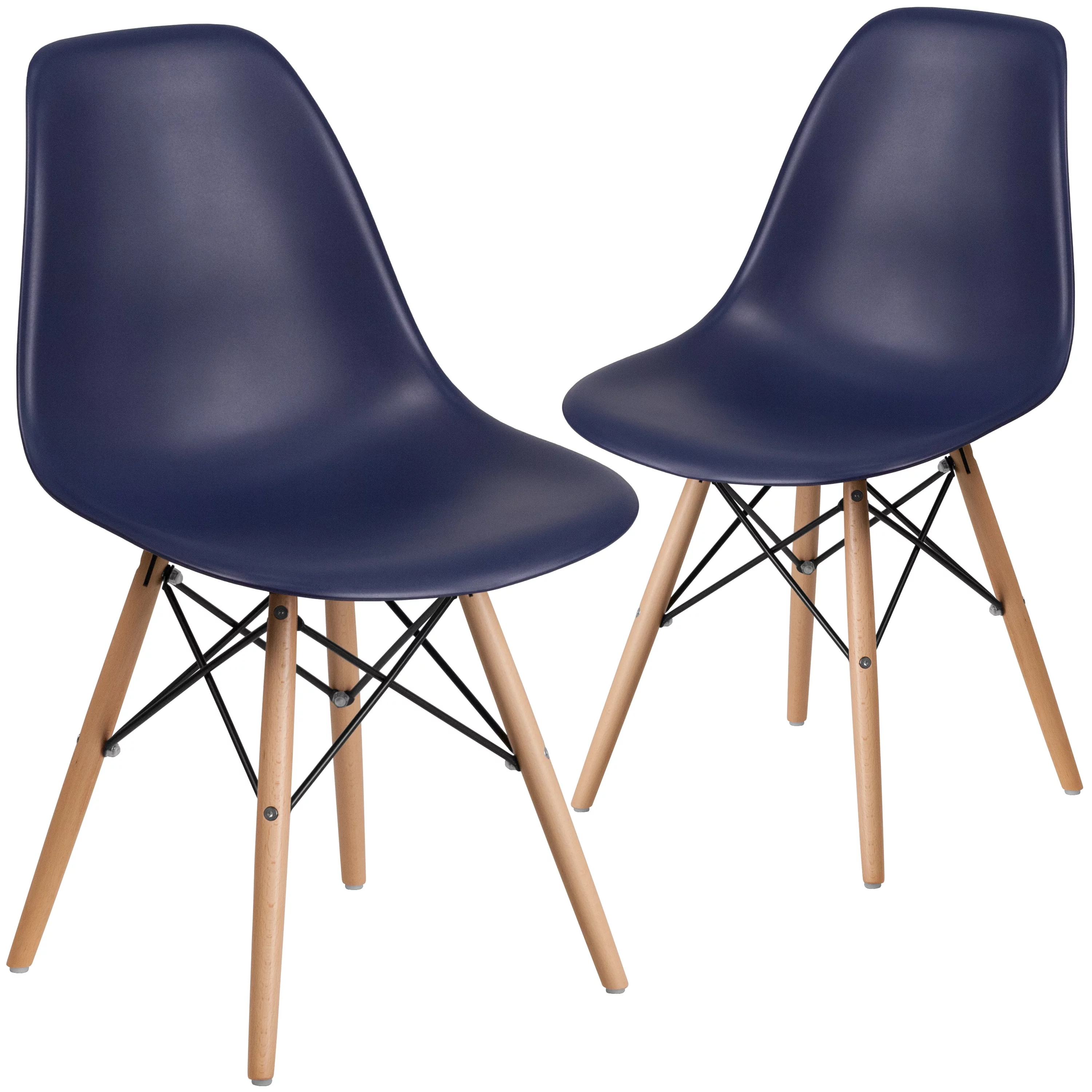 Flash Furniture 2 Pack Elon Series Navy Plastic Chair with Wooden Legsase
