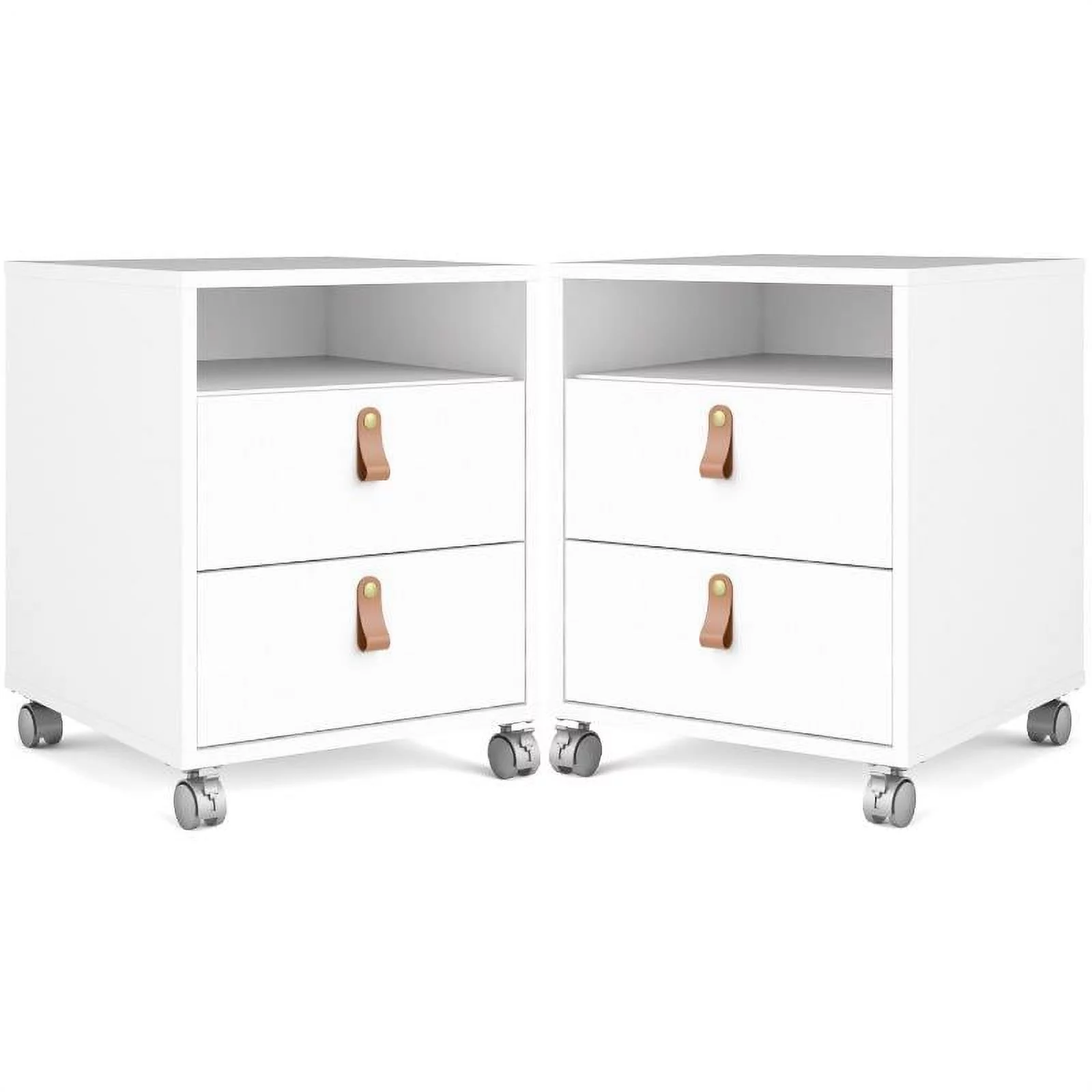 Home Square 2 Piece 2 Drawer 1 Shelf Mobile Cabinet Set in White