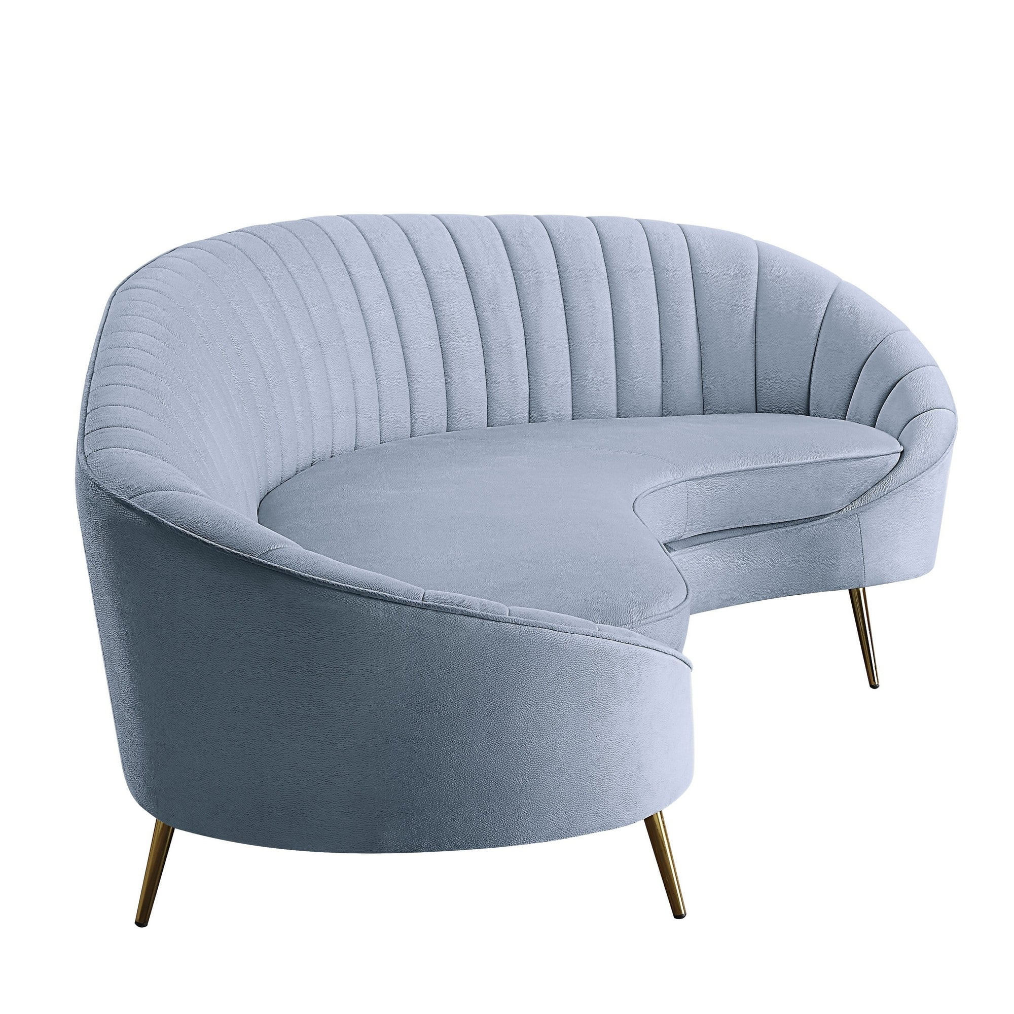 Sofa with Curved Silhouette and Vertical Channel Tufting, Gray