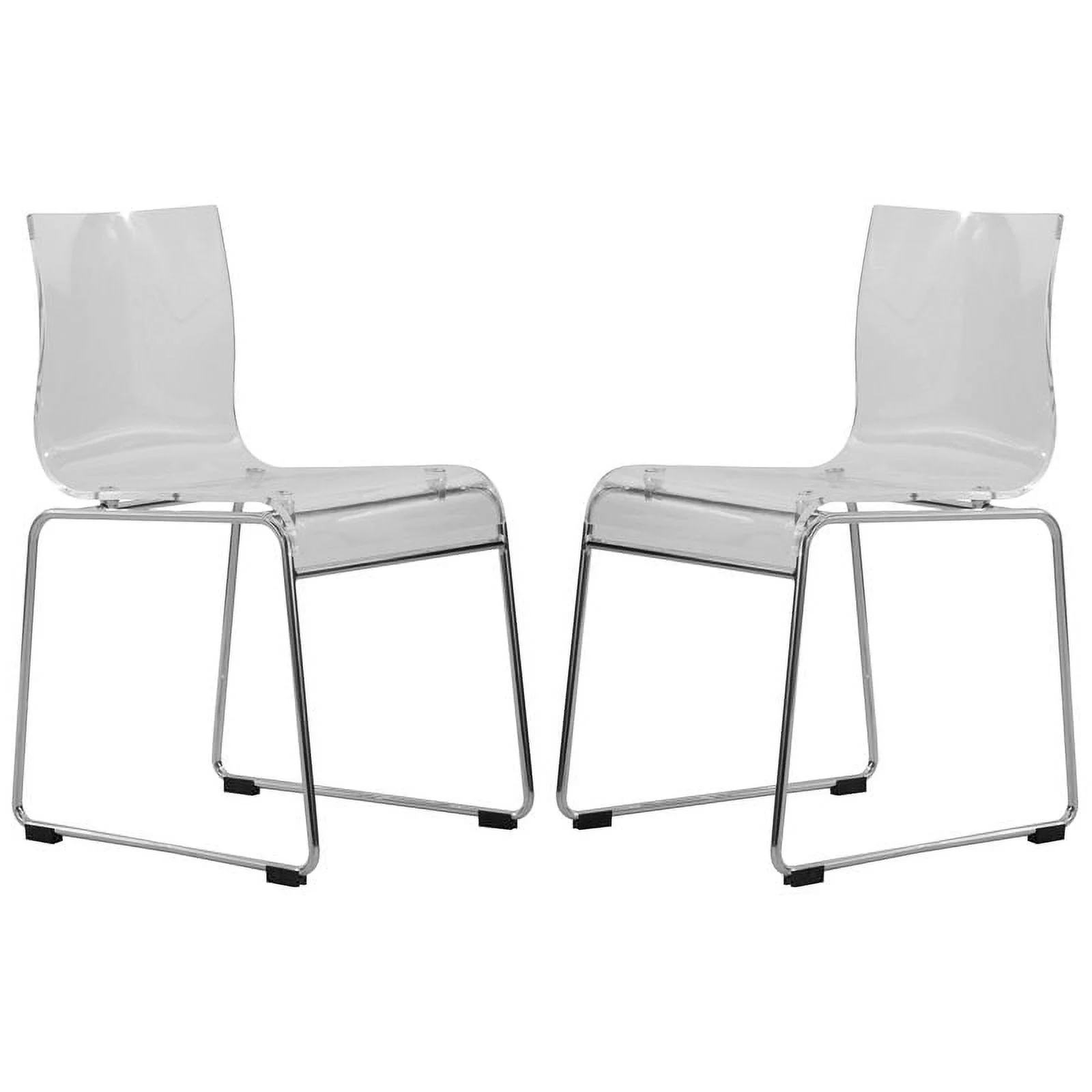 Pemberly Row Modern Acrylic Chrome Base Clear Dining Side Chair Set of 2