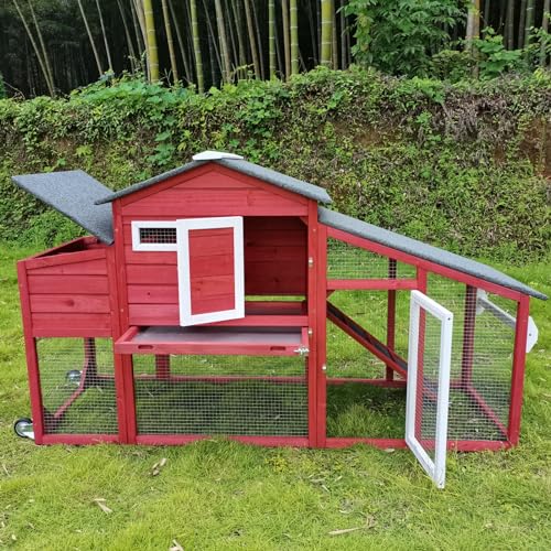Chicken Coop and Run, Two Story Rabbit Hutch Indoor Outdoor, Wooden Hen House with Nesting Box Rabbit Cage, Ramp, Deep No Leak Pull Out Tray, for Chick, Bunny(Black)