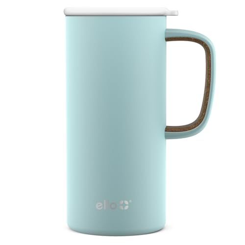 Ello Campy Vacuum Insulated Travel Mug with Leak-Proof Slider Lid and Comfy Carry Handle, Perfect for Coffee or Tea, BPA Free, Avalon Sea, 18oz