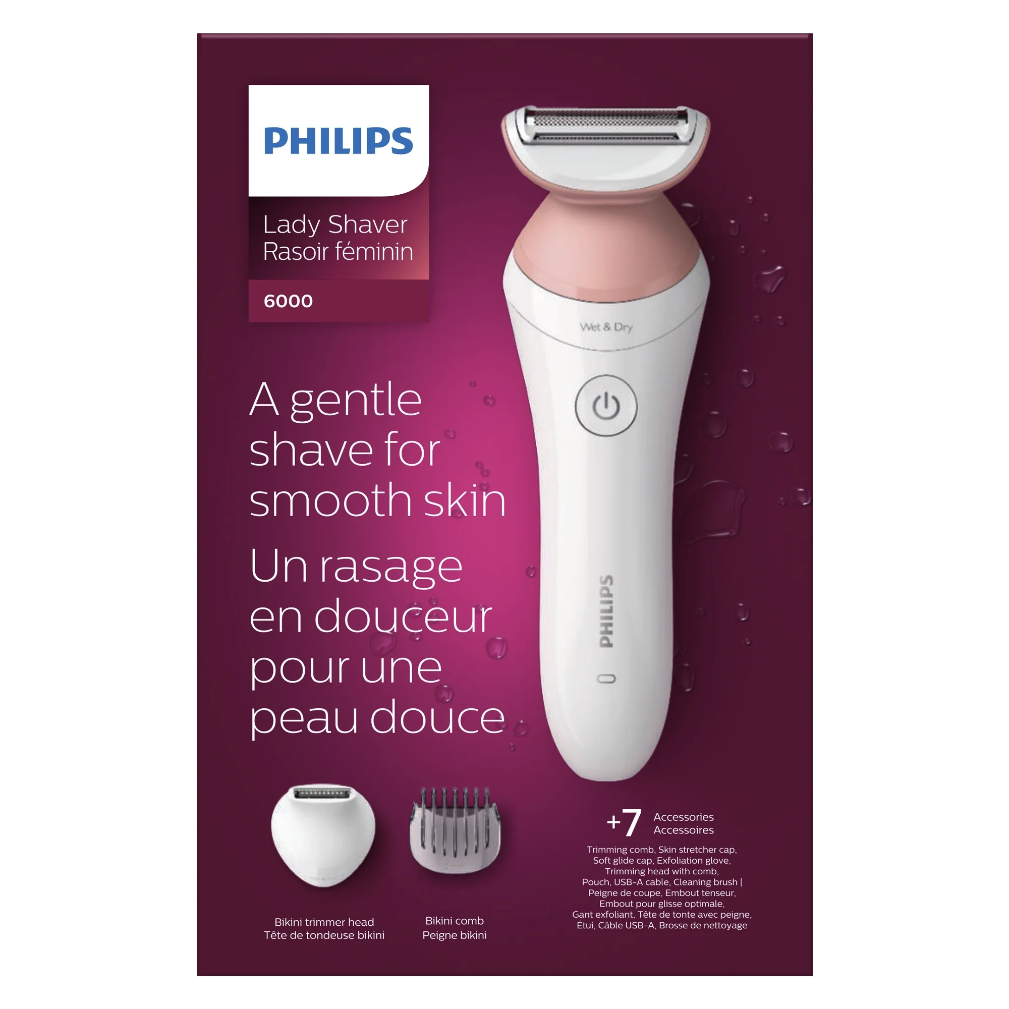 Philips Lady Women's Electric Shaver Series 6000, Cordless with 7 Accessories