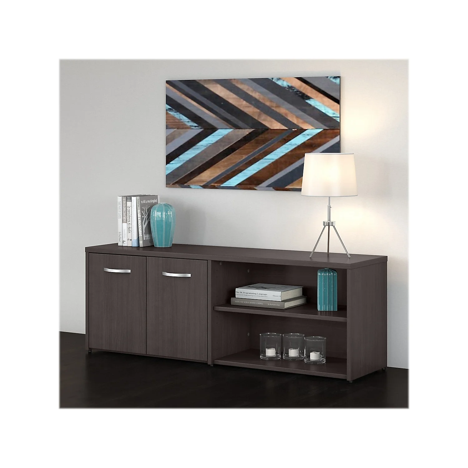 Bush Business Furniture Studio C Low Storage Cabinet with Doors and Shelves Storm Gray (SCS160SG)