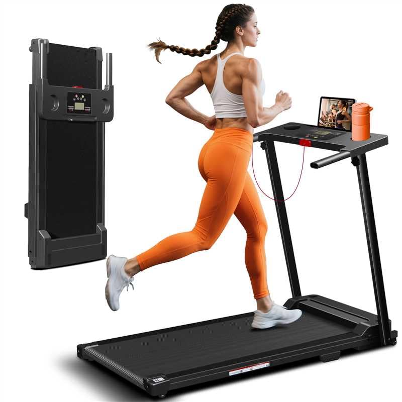Treadmill with Handles, Portable Small Treadmills for Home and Office, 3.0HP Folding Walking Pad with 300 lbs Capacity, Cup Holder, LED Display and 12 Preset Programs