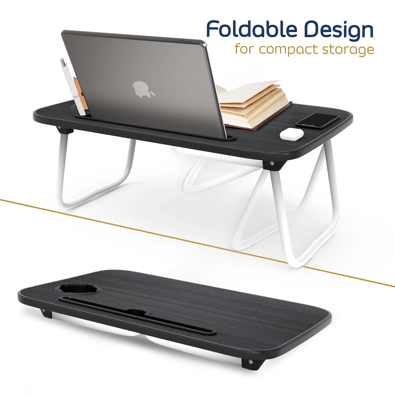 Nestl Adjustable Laptop Bed Tray Table - Portable Lap Desk with Foldable Legs - Space Saving Lapdesk Small Small