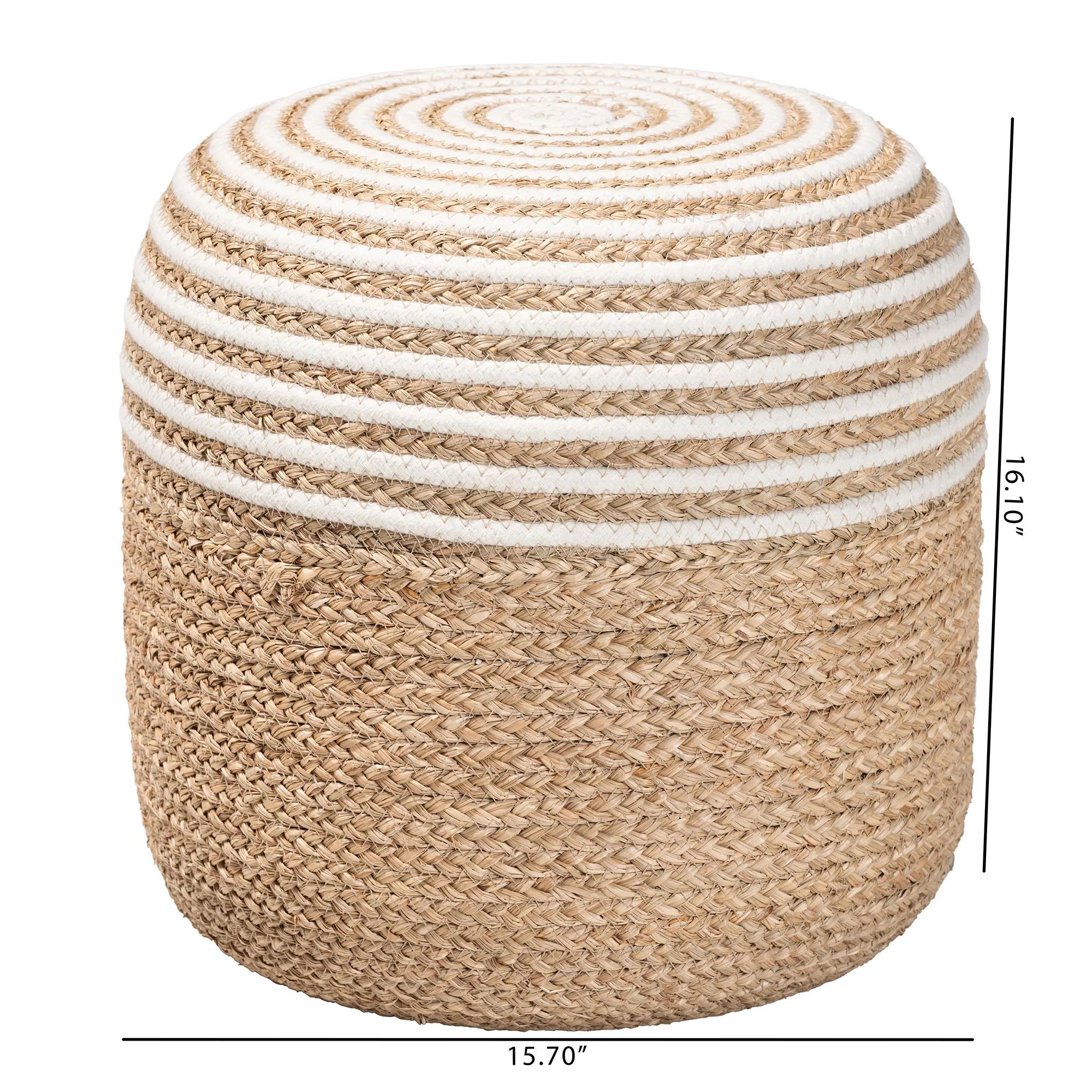 bali & pari Nequiel Modern Bohemian Natural Brown Seagrass and Woven Rope Ottoman Footstool