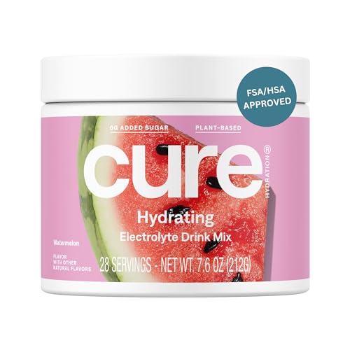 Cure Hydration | Plant-Based Electrolyte Drink Mix | No Added Sugar | FSA & HSA | Dehydration Relief Powder Made with Coconut Water | Non-GMO | Vegan | 28 Servings Jar - Berry Pomegranate