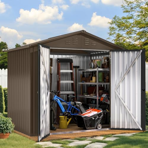 DWVO 6x4ft Storage Shed for Outdoors, Metal Sturdy Weatherproof Tool Locker with Secure Door and Ventilation for Equipment, Mowers, Bikes, Outdoor Spaces, Dark Gray