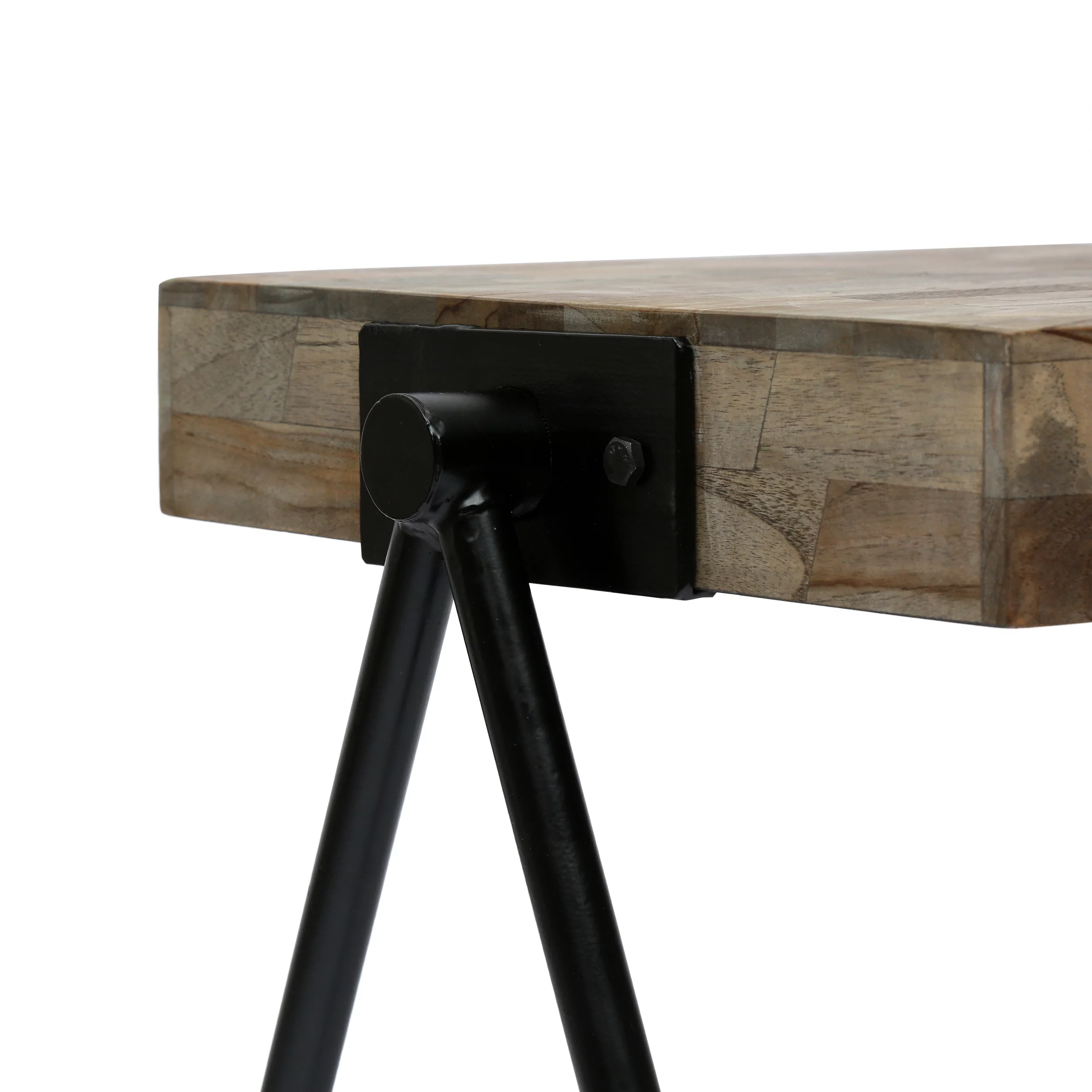 GDF Studio Delliah Modern Industrial Handmade Mango Wood and Iron Side Table, Gray and Black
