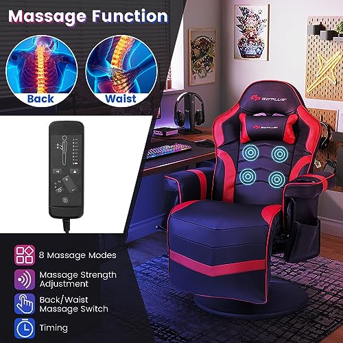 Gaming Recliner Adjustable Massage Gaming Chair with Cup Holder Footrest Ergonomic Single Sofa Living Room Home Theater Seating with Side Pouch, Blue