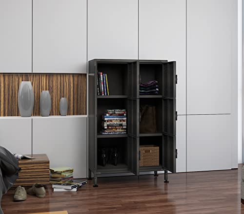 Metal Locker Storage Cabinet, 47.3” Employees Locker Industrial Steel Storage Cabinet with Shelves and 6 Lockable Doors for Home, School, Gym