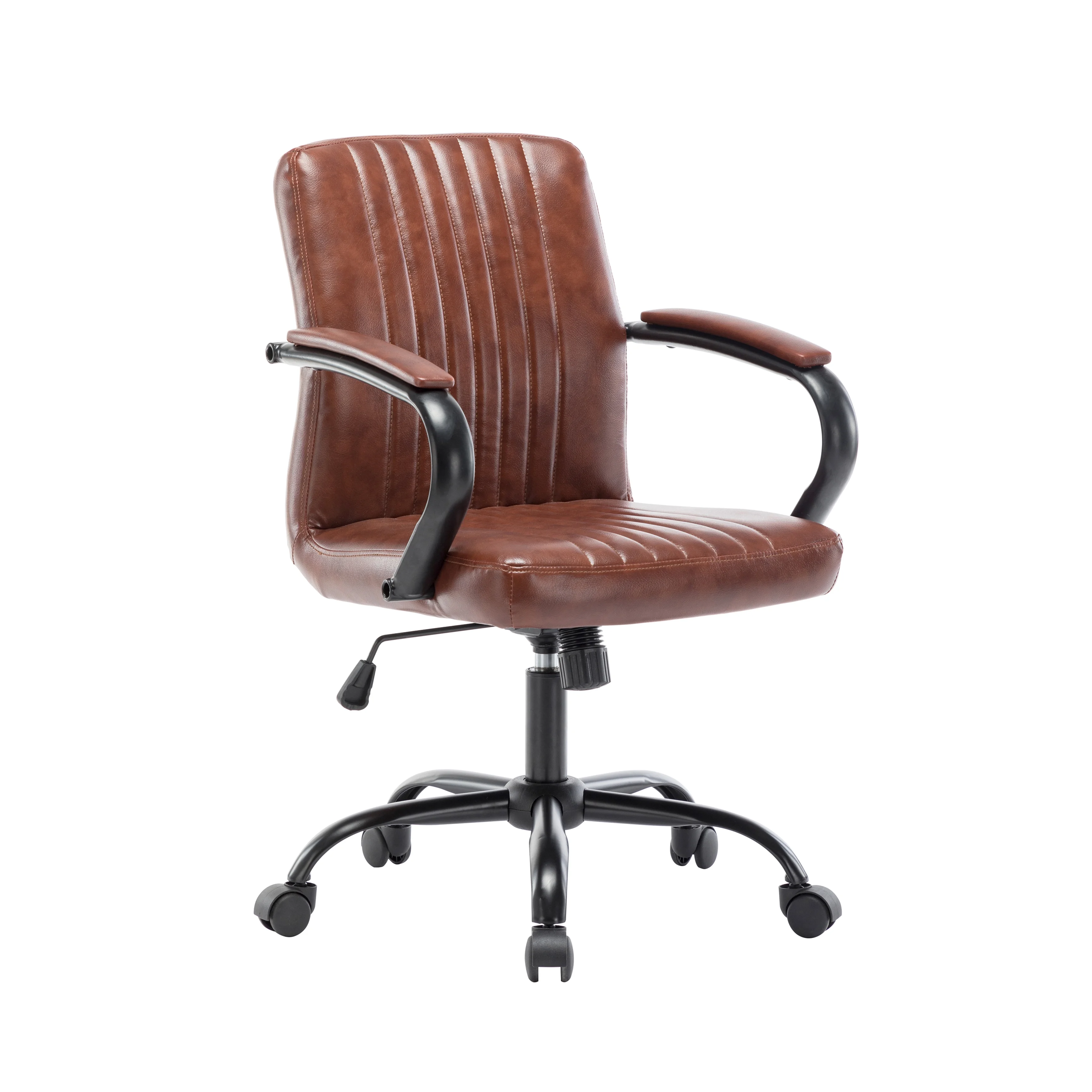 Porthos Home Palmer Swivel Office Chair With Ribbed P Leather Upholstery, Instant Adjustable Height, Metal Base With Roller Caster Wheels And Ergonomic Armrests (Suitable For Home Studios And Offices)