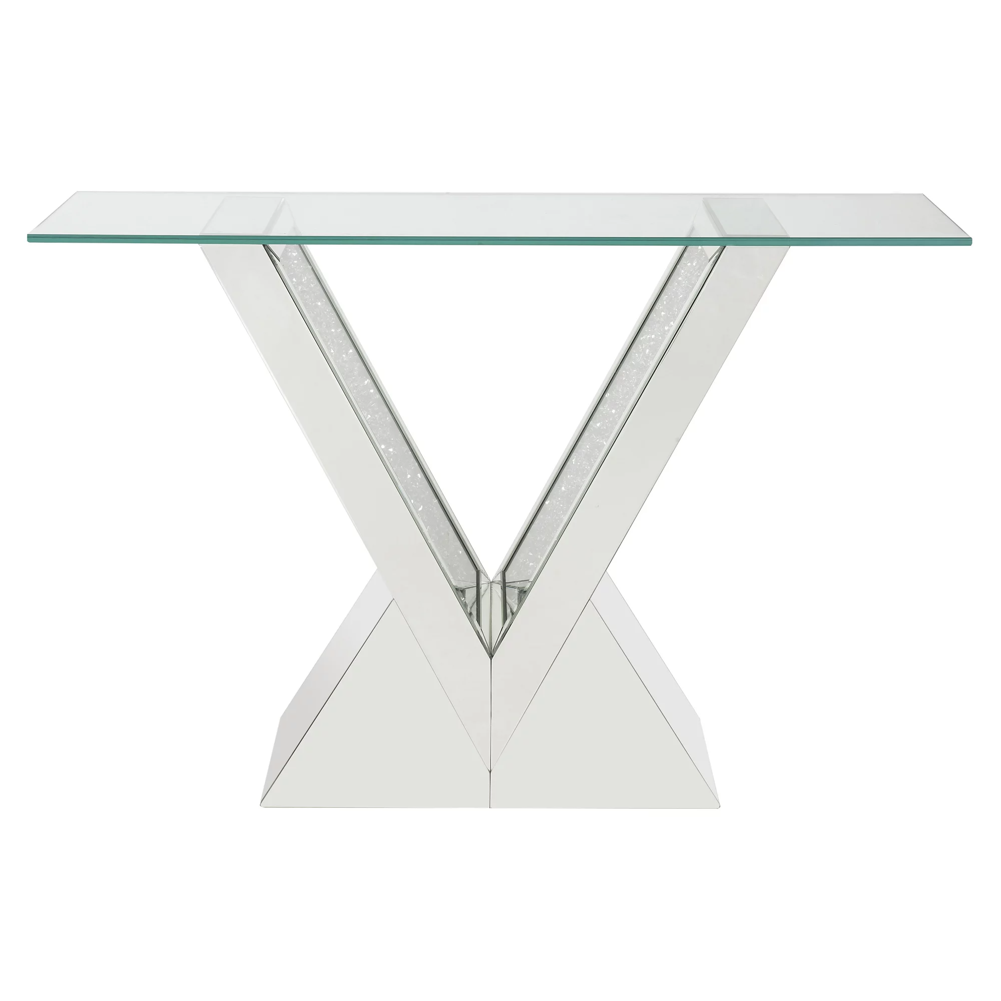 ACME Noralie Rectangular Console Table in Clear and Mirrored