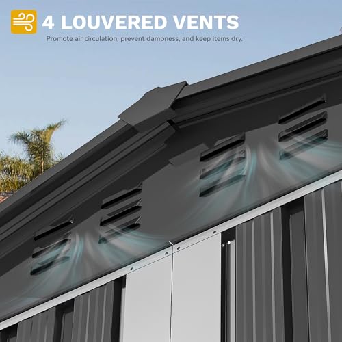 DWVO 6x4ft Storage Shed for Outdoors, Metal Sturdy Weatherproof Tool Locker with Secure Door and Ventilation for Equipment, Mowers, Bikes, Outdoor Spaces, Dark Gray