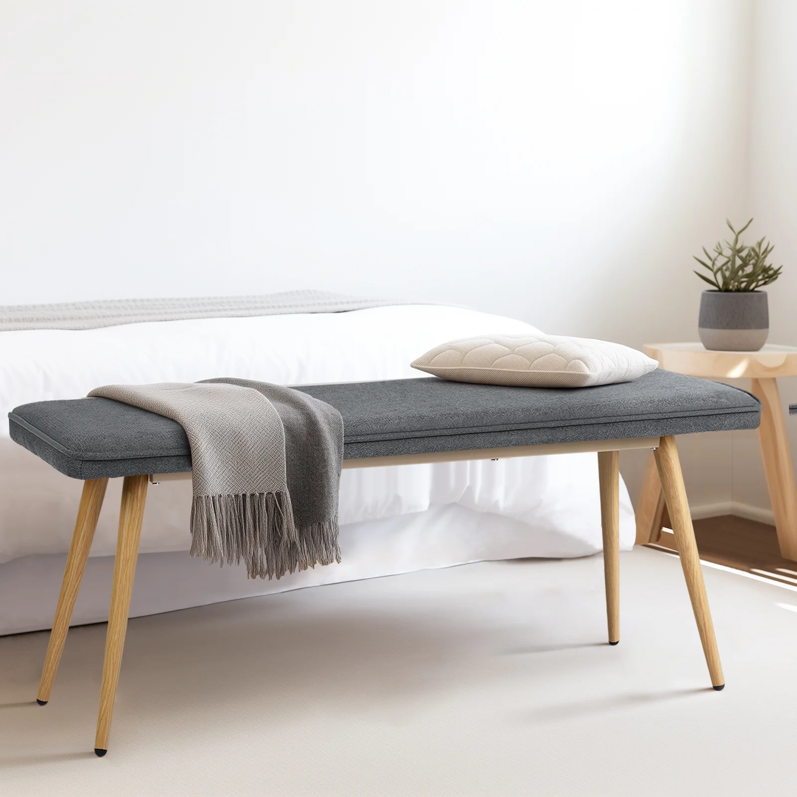 HOMY CASA Upholstered Tufted Entryway Bench, Bedroom Bench for End of Bed, Dining Bench for Kitchen, Living Room, Charcoal Gray