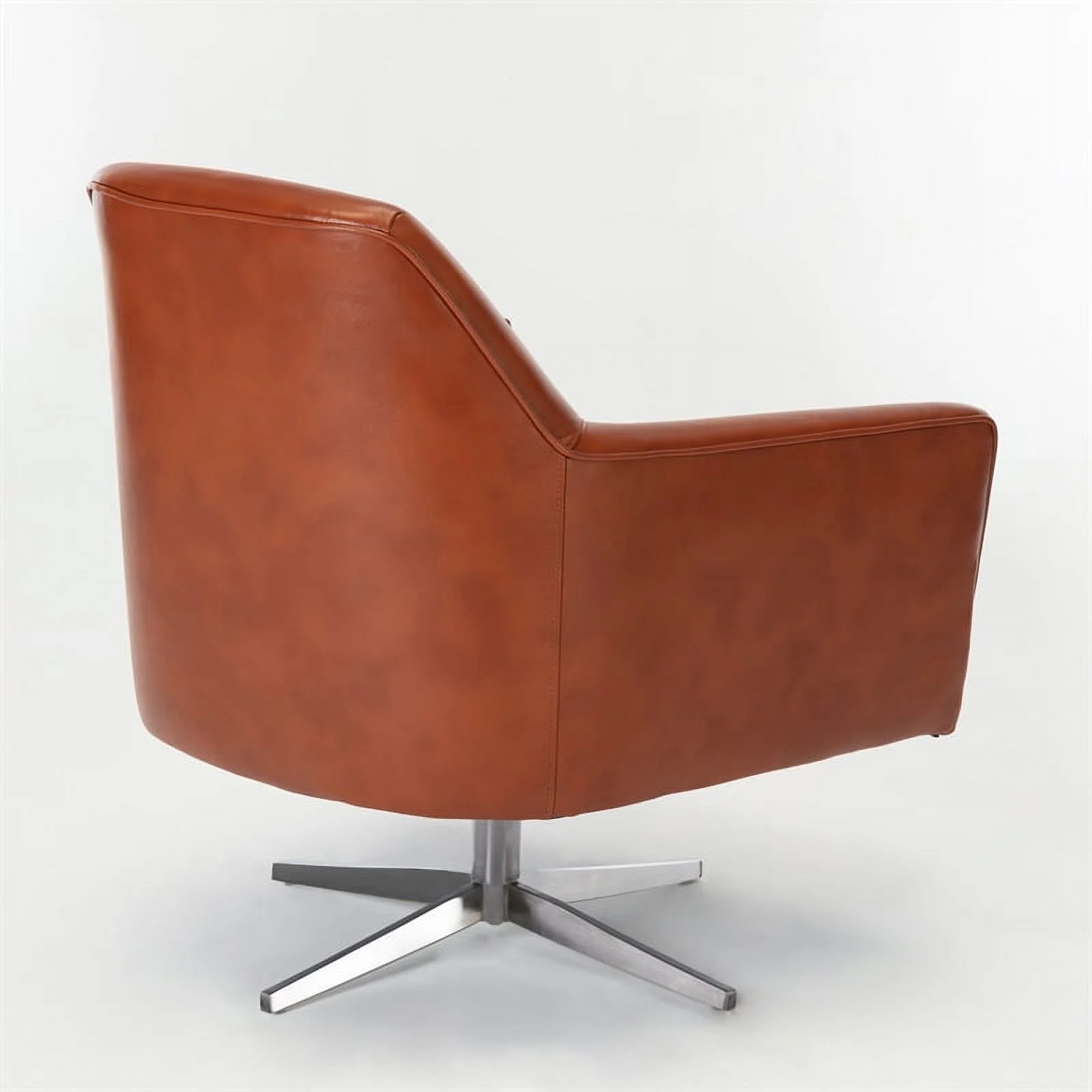 Bowery Hill Mid-Century Faux Leather Swivel Armchair in Caramel Brown