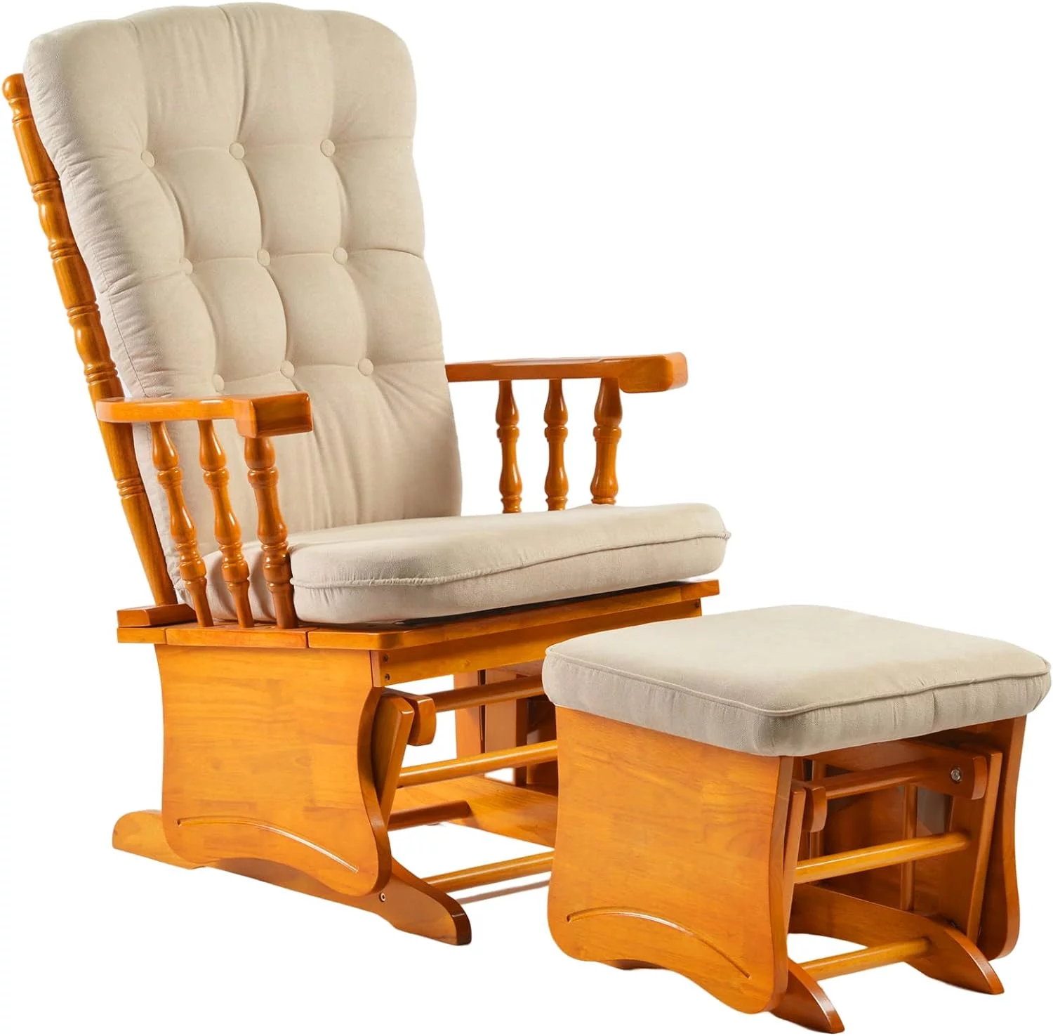 Rustic Glider Chair for Nursery with Ottoman, Resistant Rubber Wood Nursery Glider and Ottoman Sets for Relaxing, Rocking Chair for Living Room Bedroom, Rustic Brown