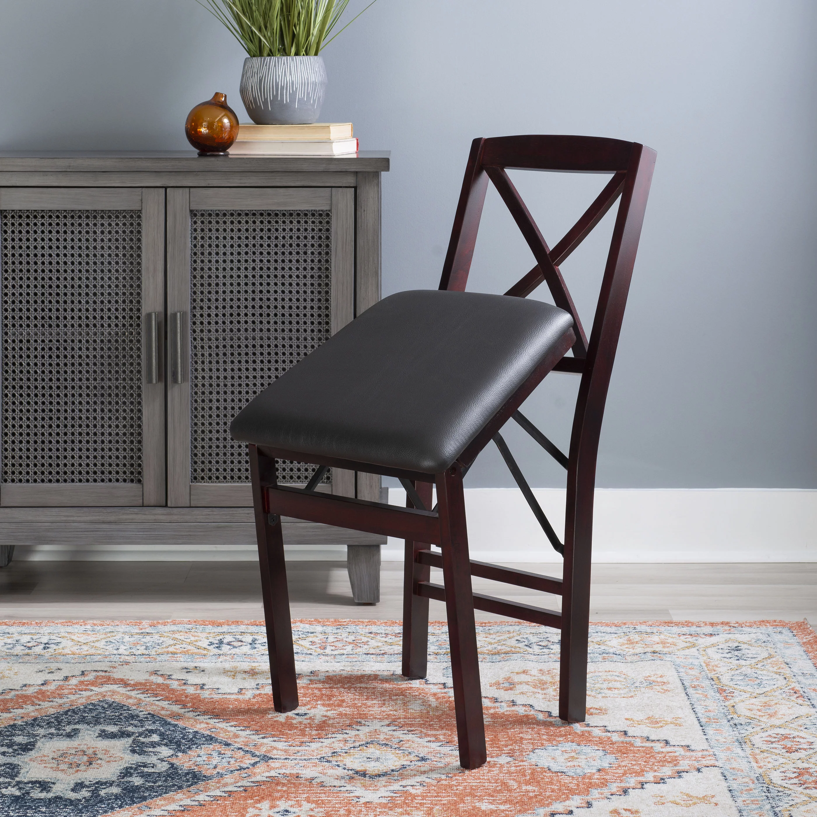 Linon Farrow Folding Chair, Set of 2, Dark Brown