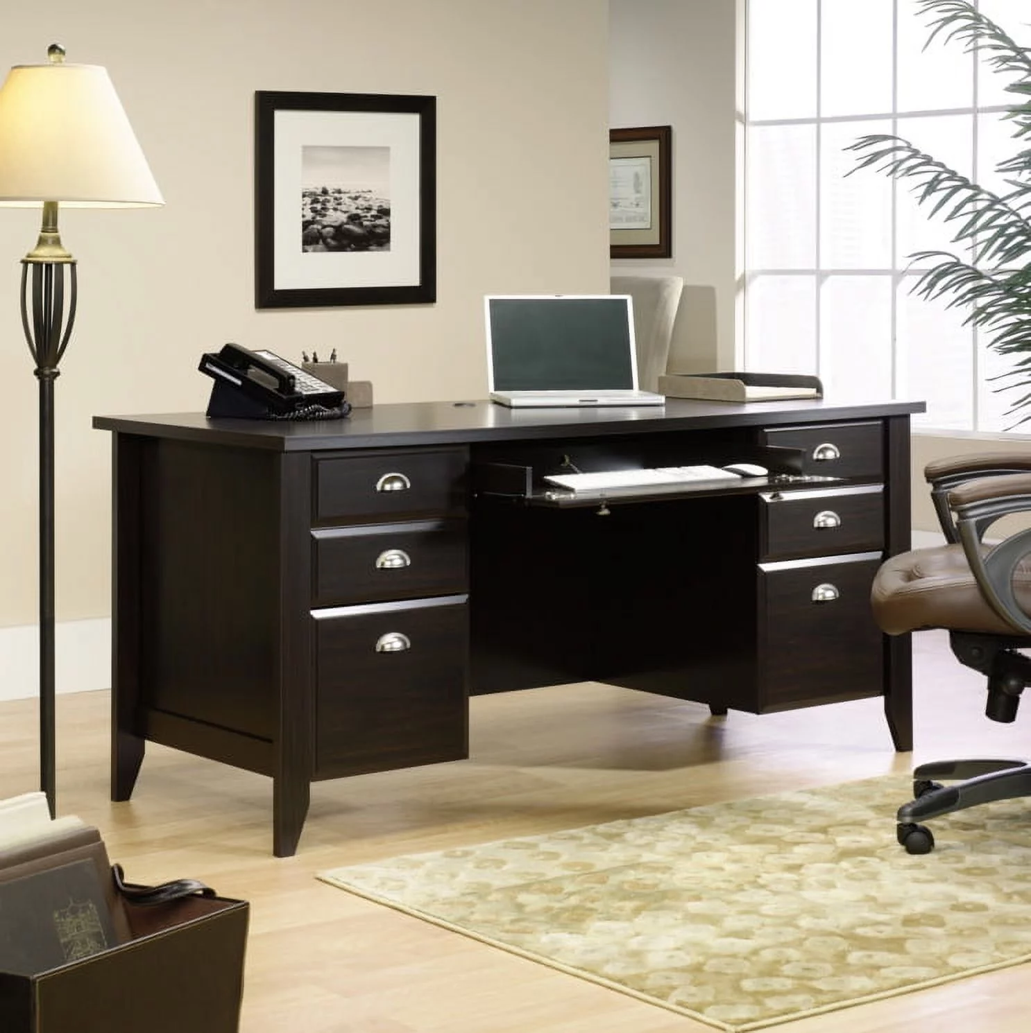 Sauder Shoal Creek Executive Desk, Jamocha Wood Finish