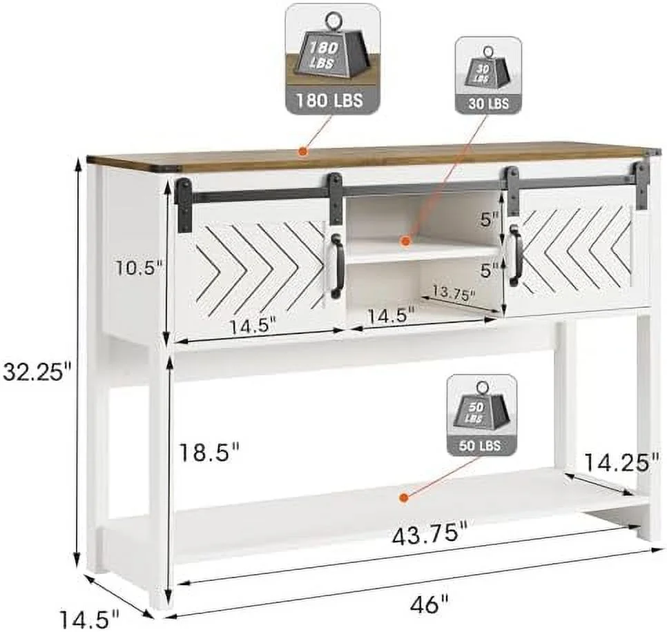 TJUNBOLIFE Farmhouse Entryway Table with   46" Console Table with Sliding Barn Door  Wood Rustic Sofa Table with Adjustable  for Hallway  Living Room  Foyer  Light Grey