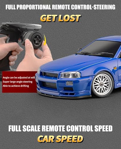 LD1899 1/18 RC Drift Car GTR R34 2.4GHz RWD with Gyroscope on-Road Alloy Body Shell Racing Cars Radio Control (Blue)