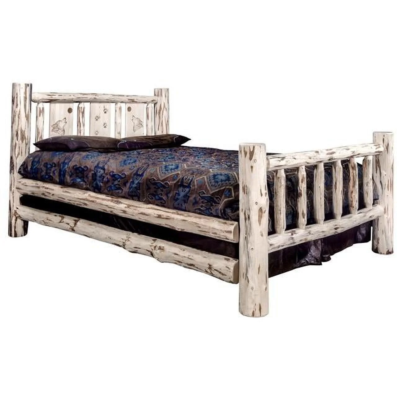 Montana Woodworks  Montana California King Bed with Laser Engraved Wolf Design, Clear Lacquer