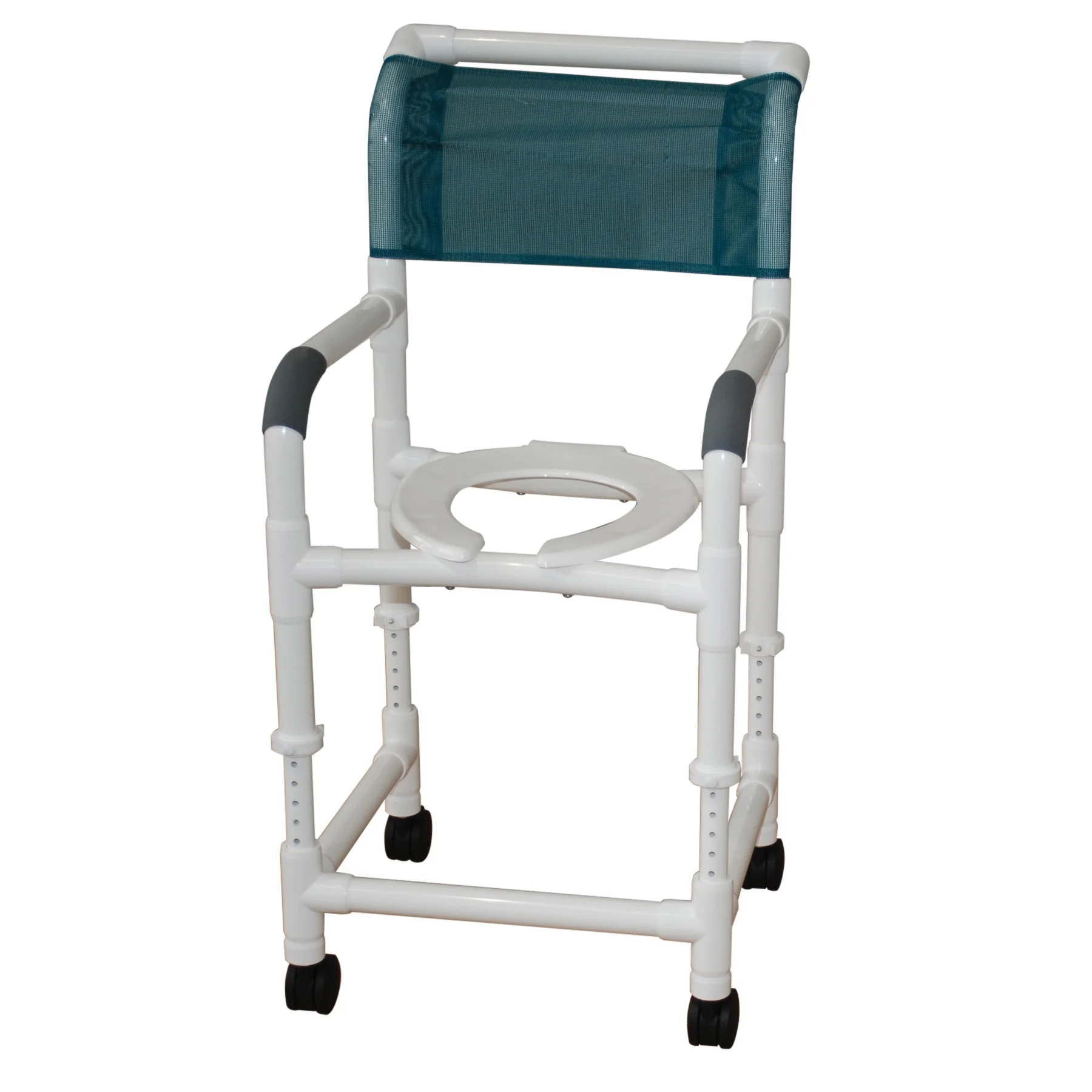 MJM International 118-3TW-ADJ adjustable height rolling shower commode chair will accommodate standard to handicap toilets