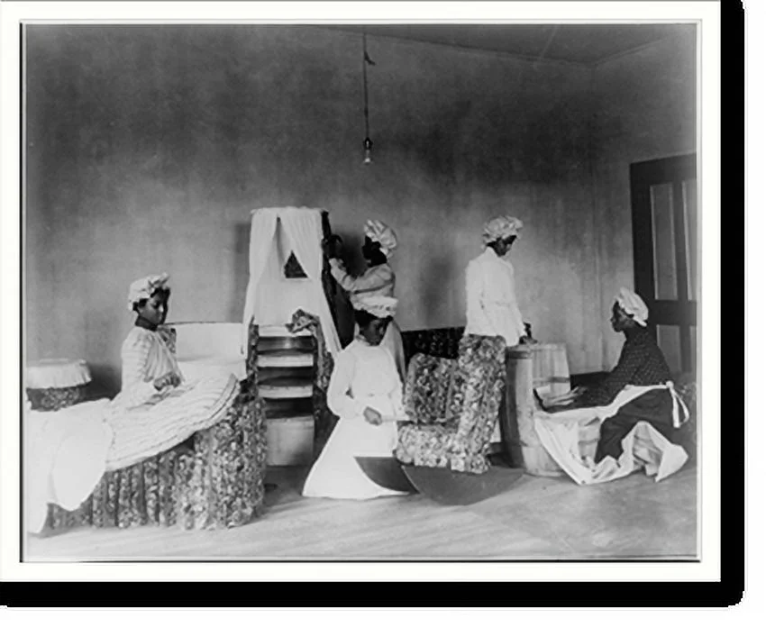 Historic Framed Print, Students making and upholstering barrel furniture, 17-7/8