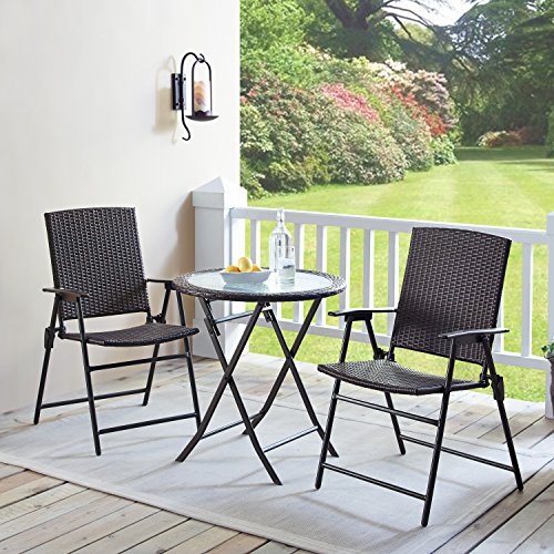 PDTXCLS TOMENGBEIAABBCC Rimba Outdoor 3 Pieces Wicker Folding Bistro Set, Balcony Table and Chairs Sets, Garden Backyard Furniture