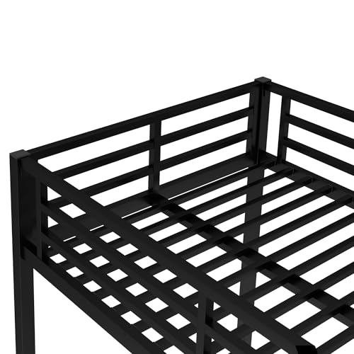 Heavy Duty Bunk Bed Frame with Ladder, Twin XL Over Twin XL Bunk Beds with Safety Guardrails, Adults Bunk Beds with Noise-Reducing Rubber Stoppers, Easy Assemble, Black