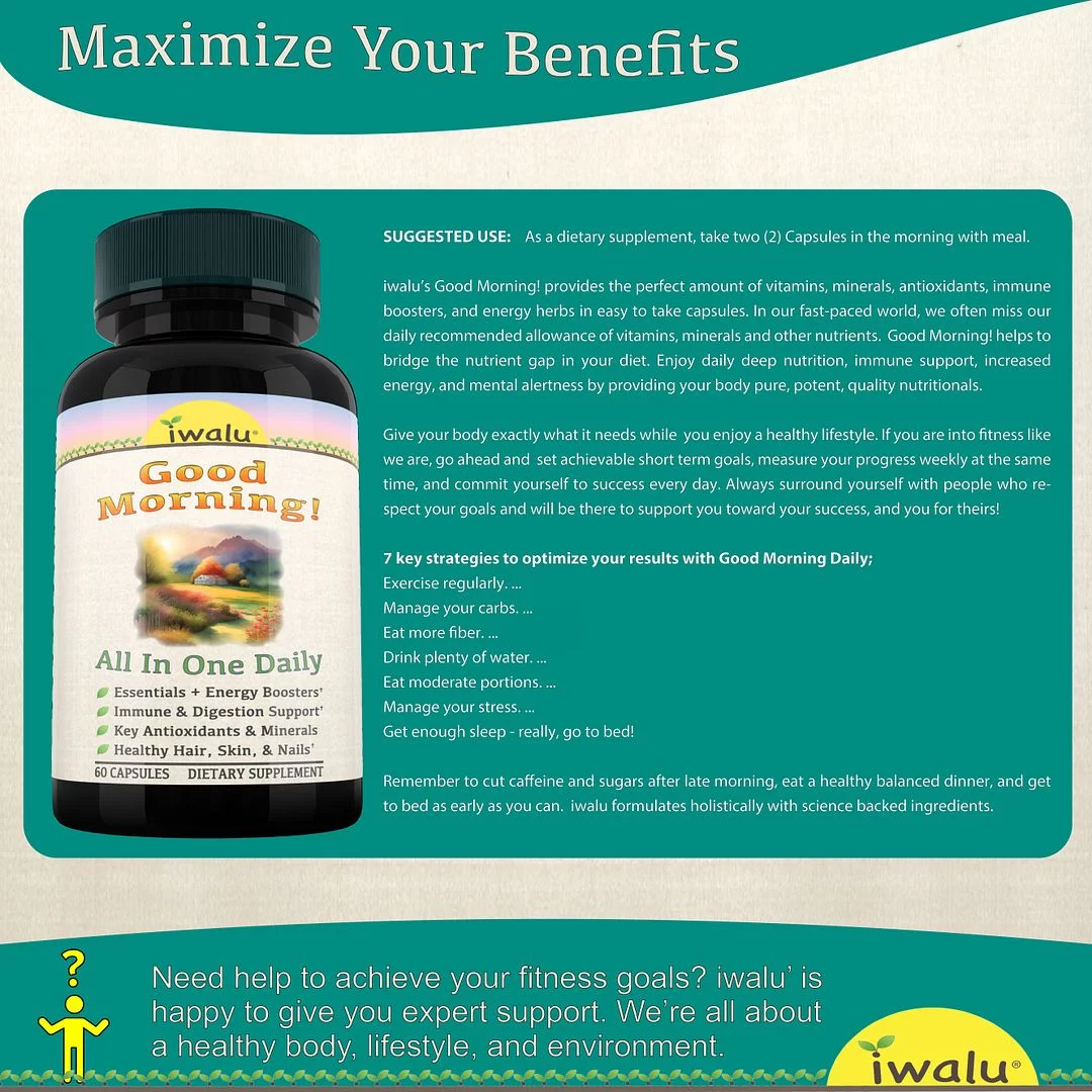 IWALU Multivitamin for Women & Men - Daily Energy, Biotin, Magnesium, Vitamin D3, Mineral, Vegan B12 Multi Vitamins Supplement, Adult Seniors Over 40 50 Plus Eye Hair Skin & Nail 60 Capsules