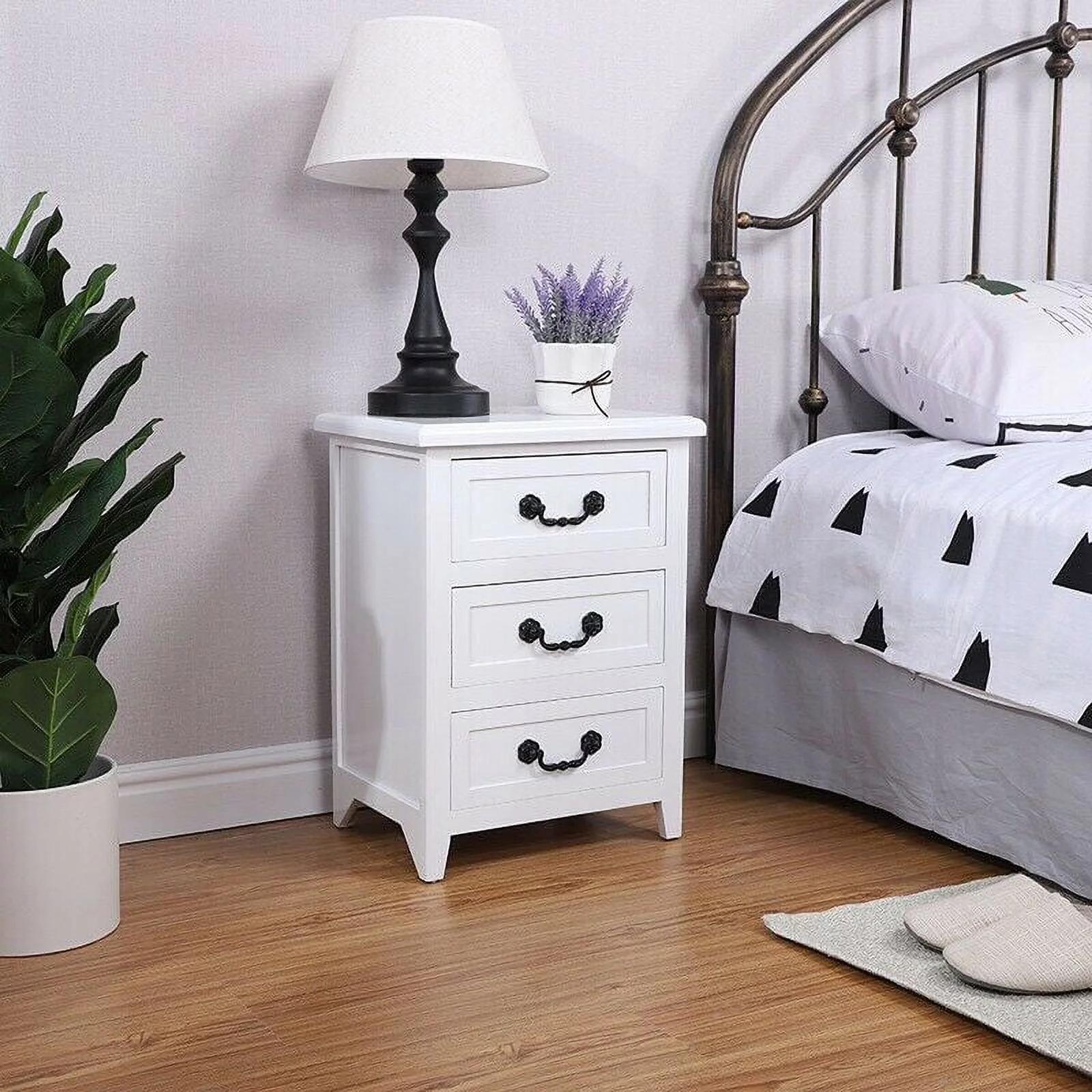 Nesuncia Bedside Table Solid Wood 3-drawer Nightstand with White Storage Drawer