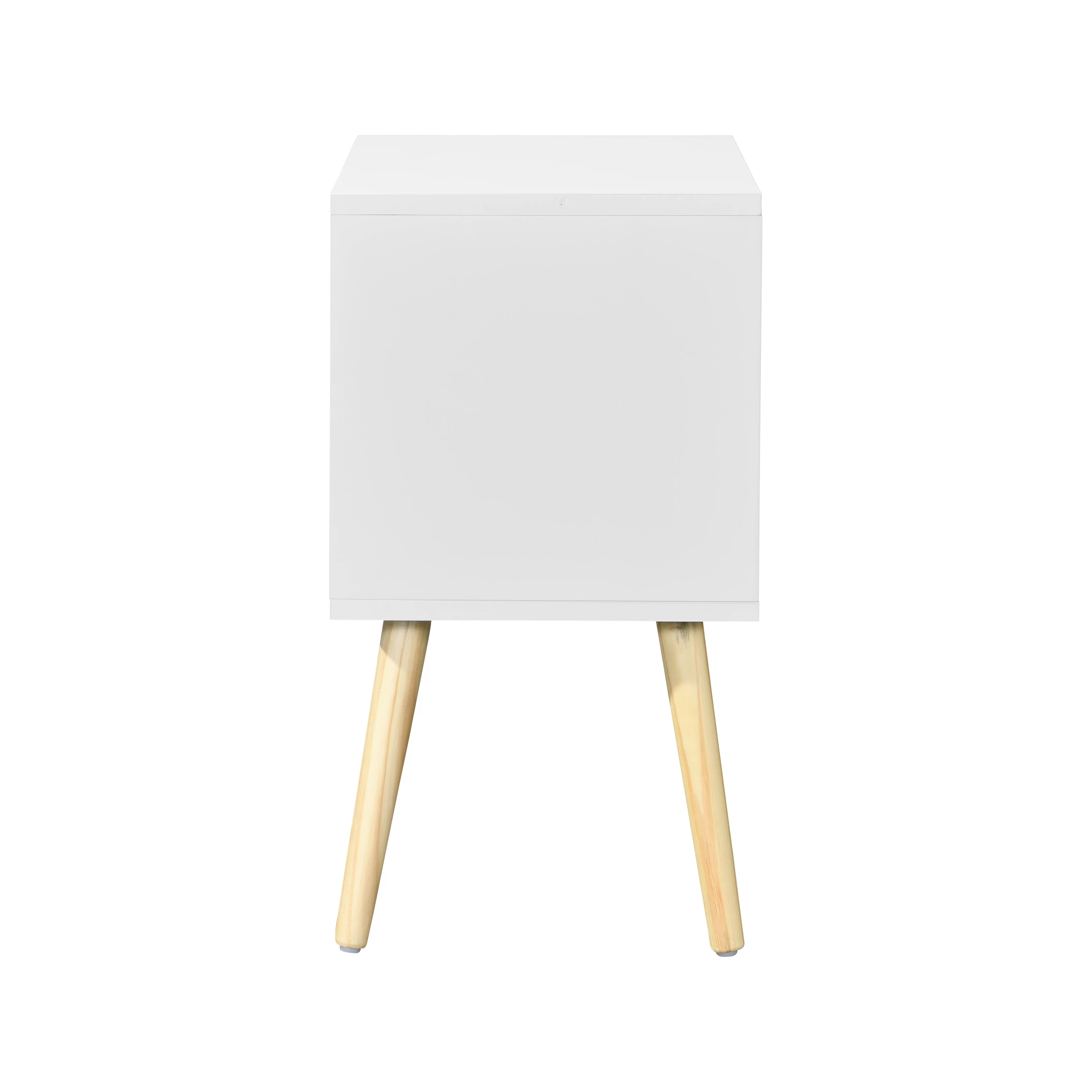 Side Table with 2 Drawers and Rubber Wood Legs – Stylish Storage Cabinet for Bedroom and Living Room Furniture-White