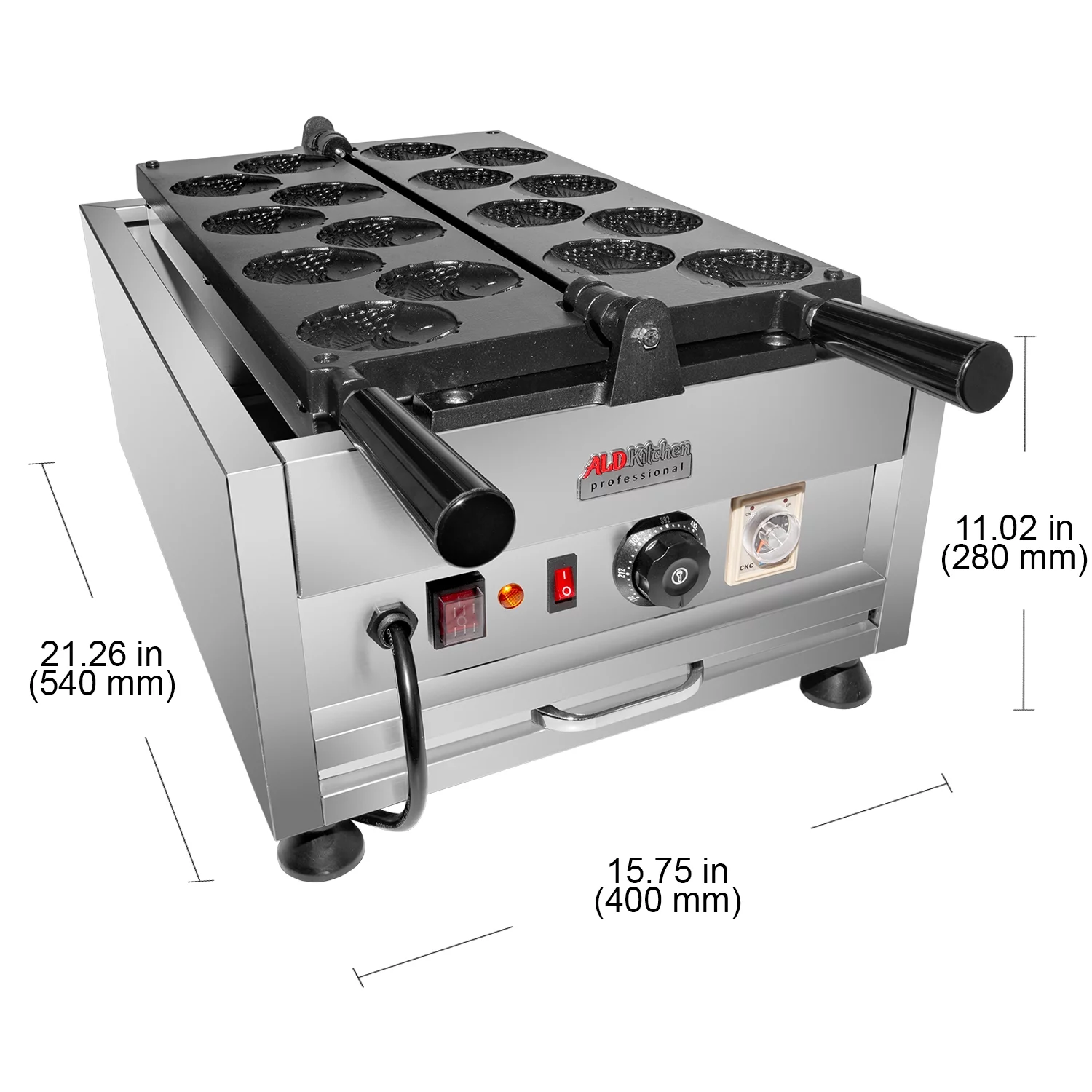 ALDKitchen Round-Shaped Fish Waffle Maker | Taiyaki Waffle Iron with Nonstick Coating | 8 Pcs | 110V